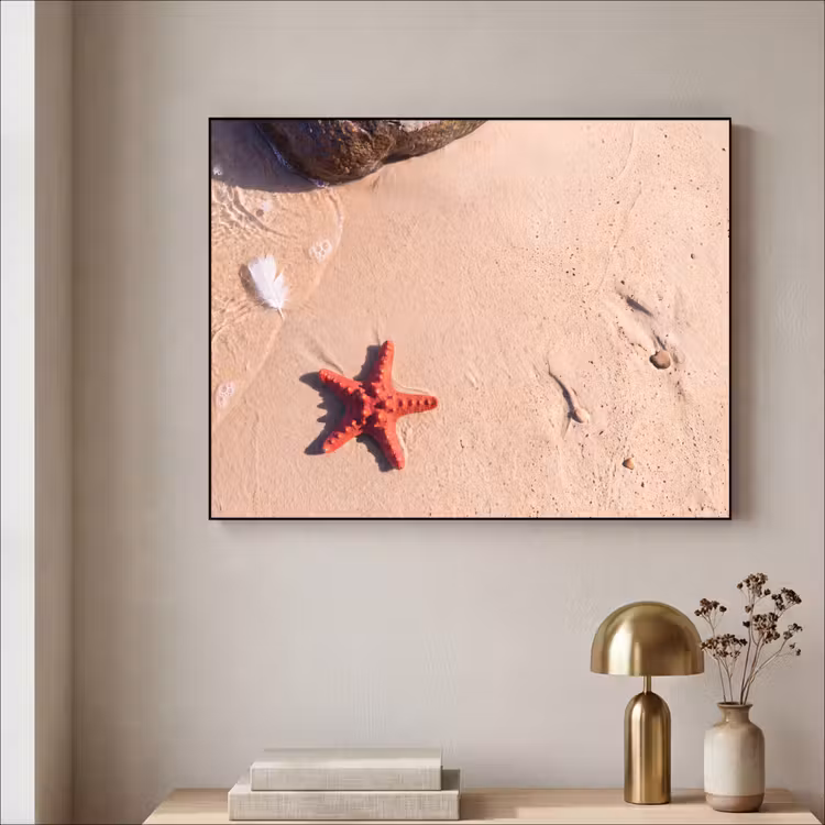 Dieren - Strand - Zee - Natuur - Rood Textielframe zwart klein -sfeer2