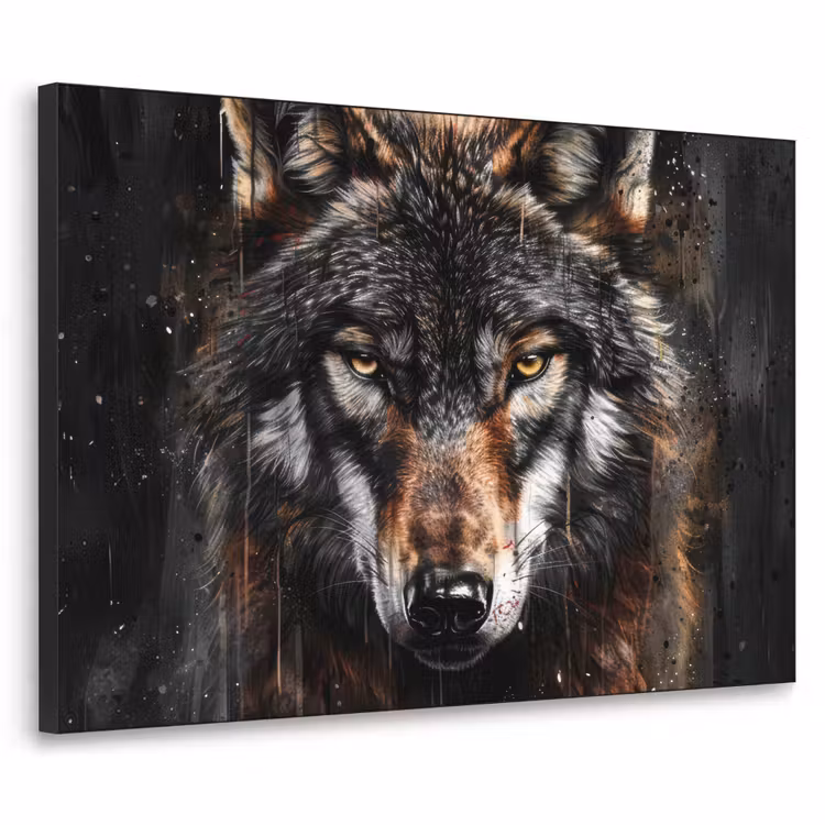 Dieren - Wolf - Portret - Zwart - Bruin Textielframe zwart klein -3d