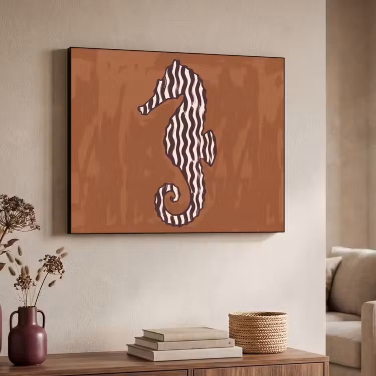 Dieren - Zeepaardje - Abstract - Bruin - Strepen Textielframe zwart klein -sfeer3
