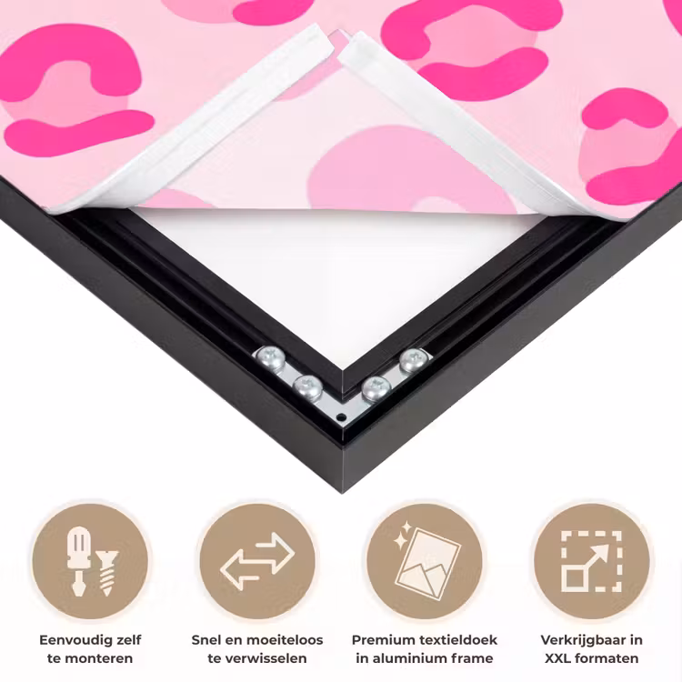 Dierenprint - Patroon - Abstract - Modern - Roze Textielframe zwart klein -USP_closeupNL
