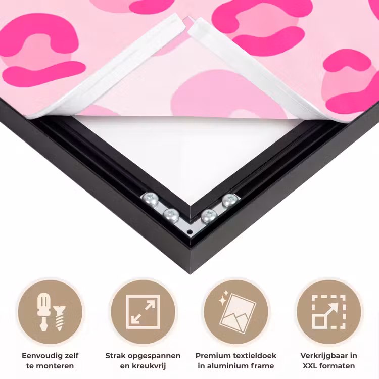 Dierenprint - Patroon - Abstract - Modern - Roze Textielframe zwart klein -USP_feed_closeupNL