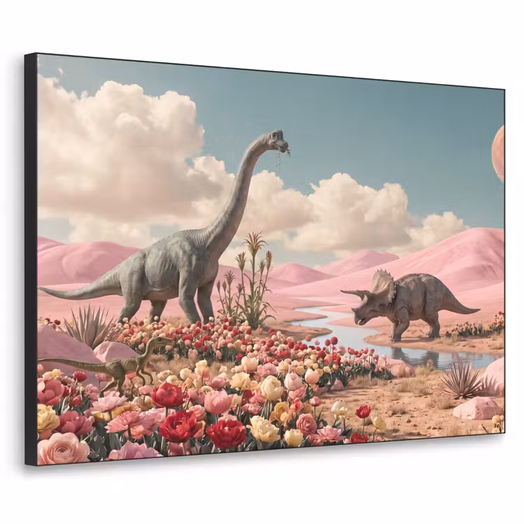 Art frame - Dinosaurus - Roze - Landschap - Dinosaurus - Roze - Landschap Textielframe zwart klein