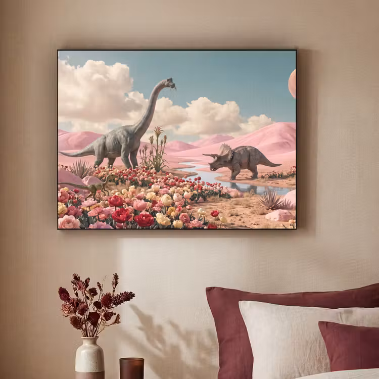 Art frame - Dinosaurus - Roze - Landschap - Dinosaurus - Roze - Landschap Textielframe zwart klein
