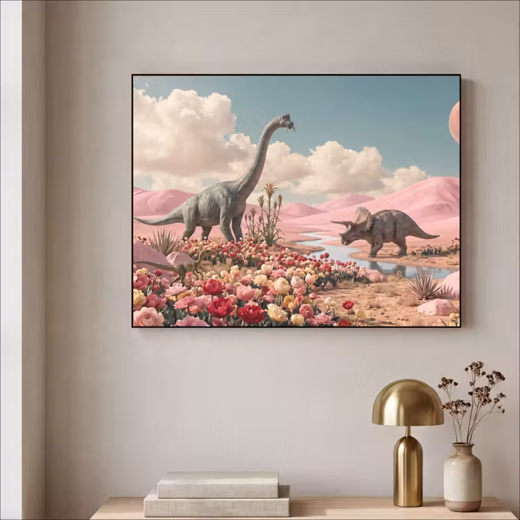 Art frame - Dinosaurus - Roze - Landschap - Dinosaurus - Roze - Landschap Textielframe zwart klein