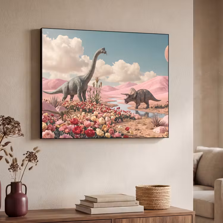 Art frame - Dinosaurus - Roze - Landschap - Dinosaurus - Roze - Landschap Textielframe zwart klein