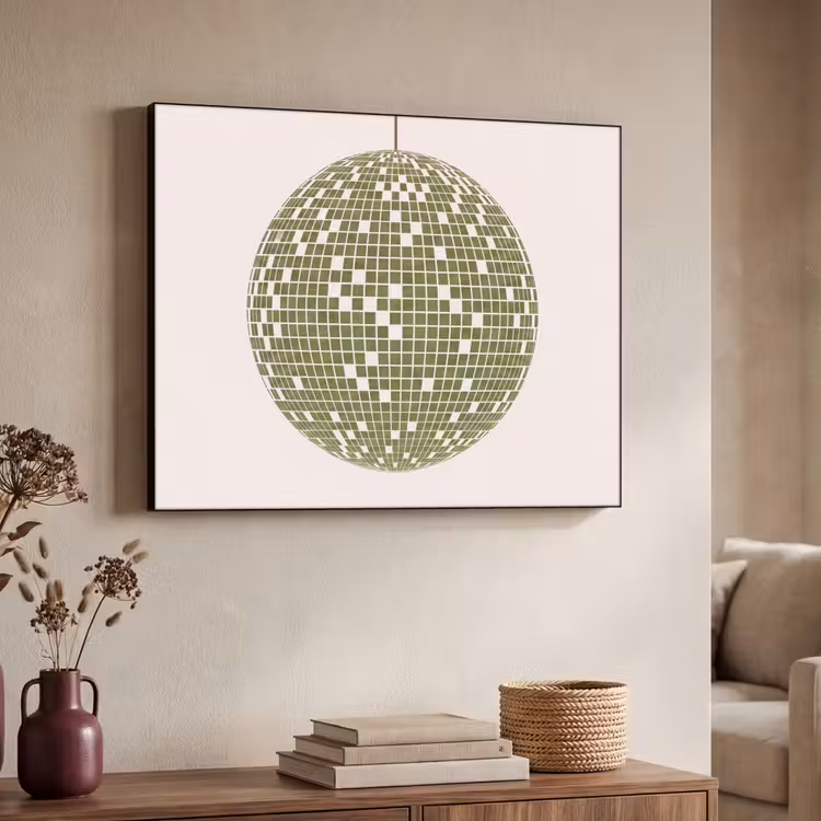 Disco - Bal - Groen - Abstract - Modern Textielframe zwart klein -sfeer3