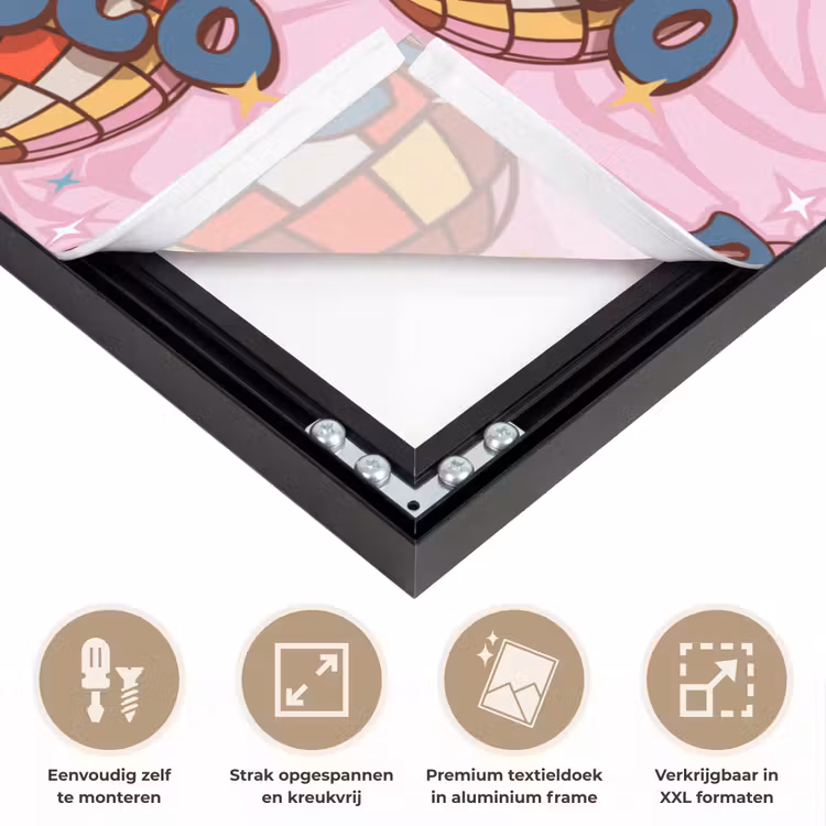 Disco - Bal - Patroon - Roze Textielframe zwart klein 947 -USP_feed_closeupNL