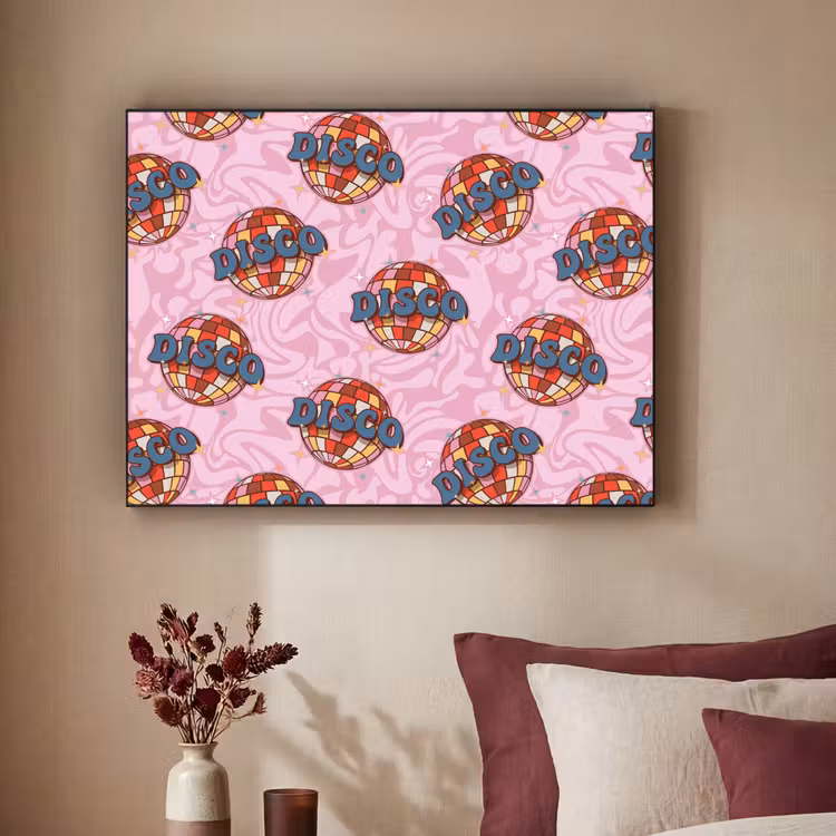 Disco - Bal - Patroon - Roze Textielframe zwart klein 947 -sfeer1