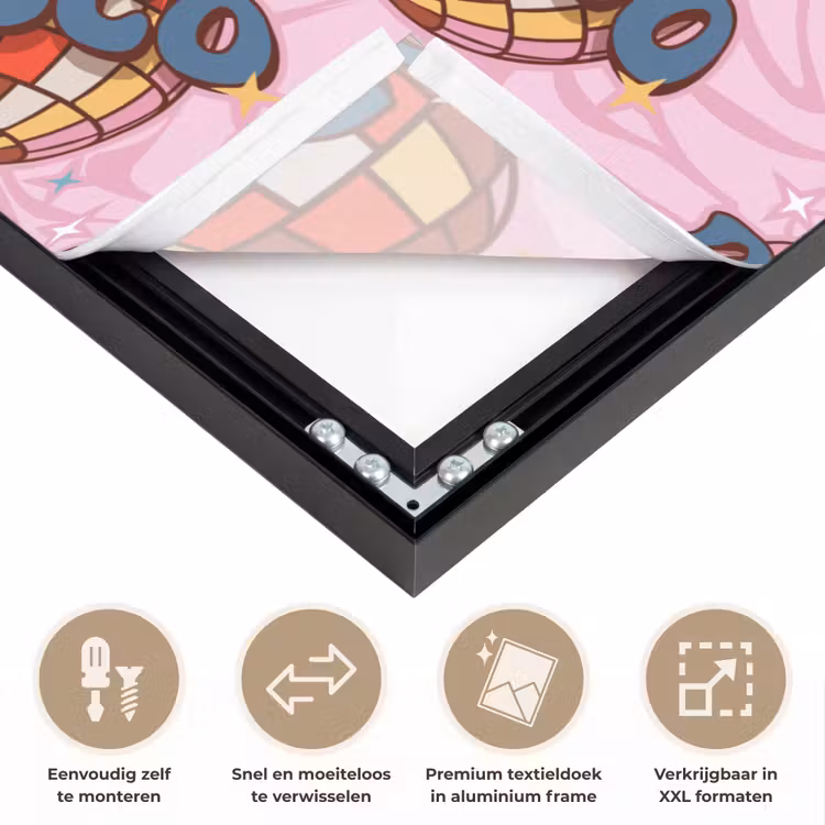 Disco - Bal - Patroon - Roze Textielframe zwart klein 947 -USP_closeupNL