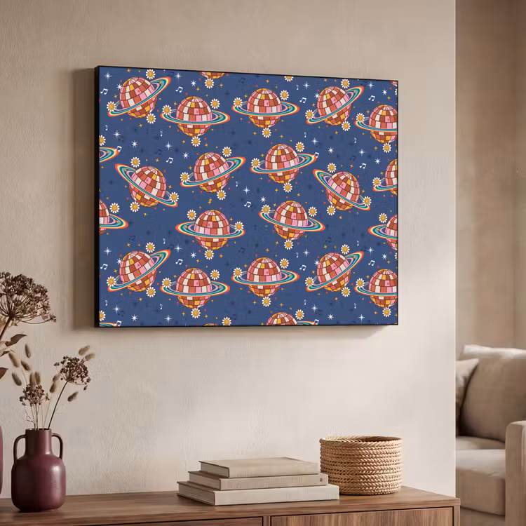 Disco - Blauw - Patroon Textielframe zwart klein 947 -sfeer3