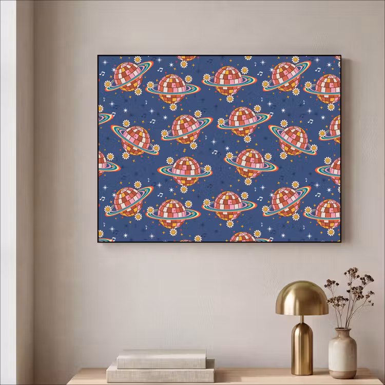 Disco - Blauw - Patroon Textielframe zwart klein 947 -sfeer2