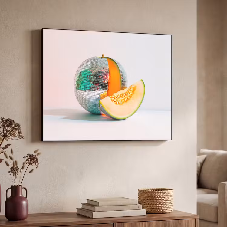 Disco - Discobal - Meloen - Pastel Textielframe zwart klein -sfeer3