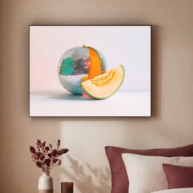 Disco - Discobal - Meloen - Pastel Textielframe zwart klein -sfeer1