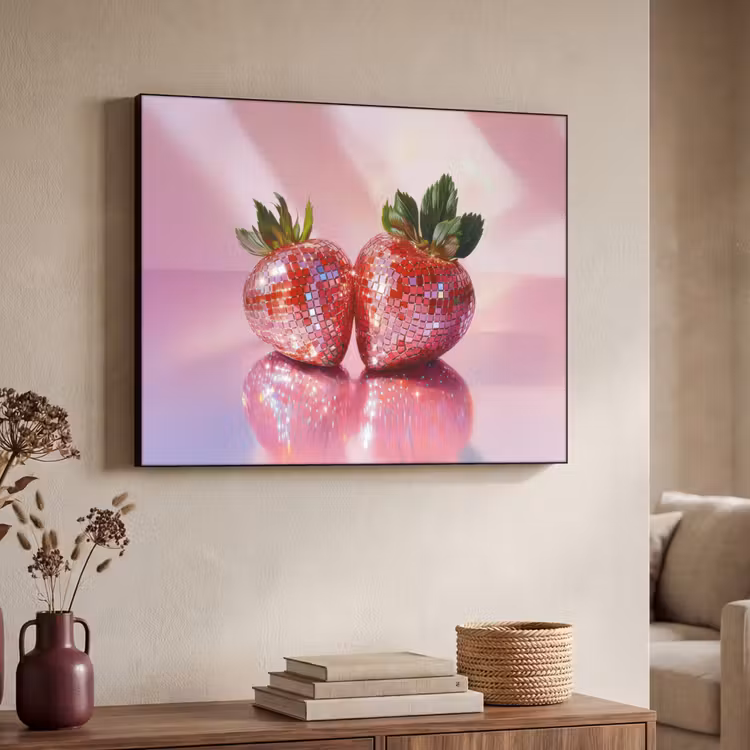 Disco - Fruit - Glitter - Strawberry Textielframe zwart klein -sfeer3