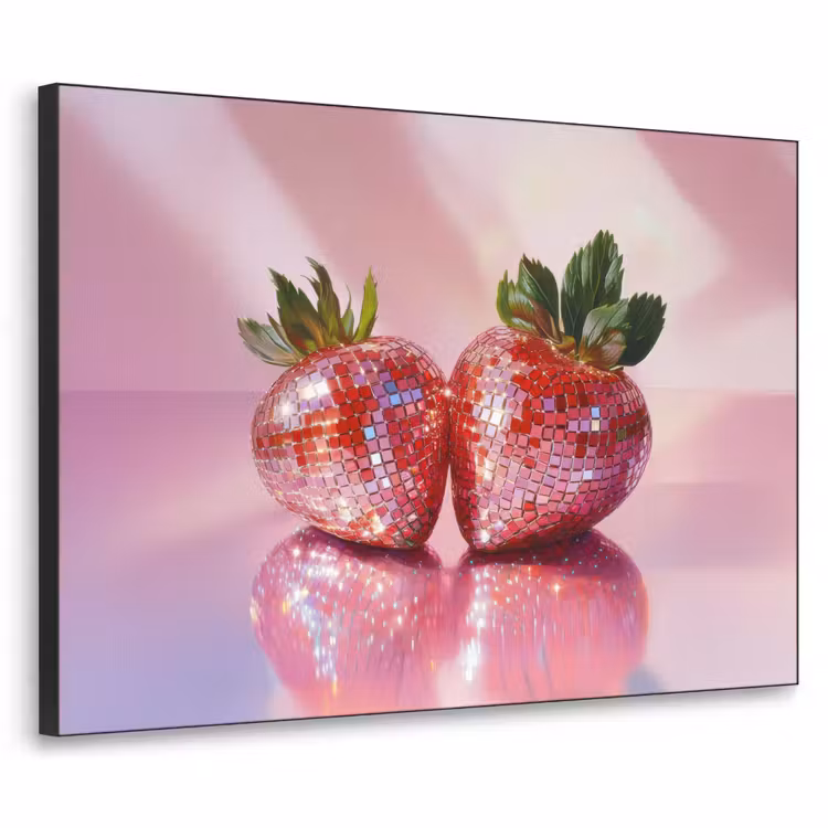 Disco - Fruit - Glitter - Strawberry Textielframe zwart klein -3d