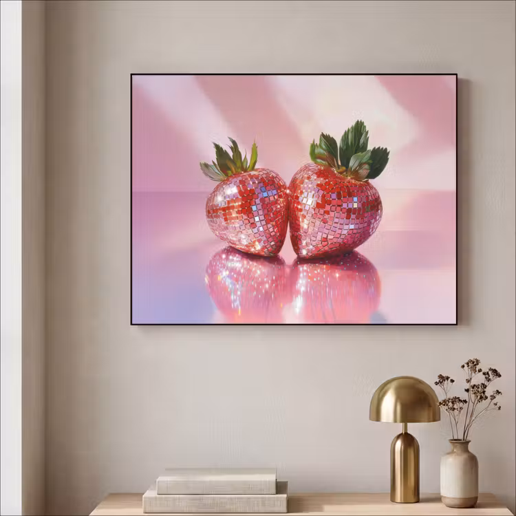 Disco - Fruit - Glitter - Strawberry Textielframe zwart klein -sfeer2