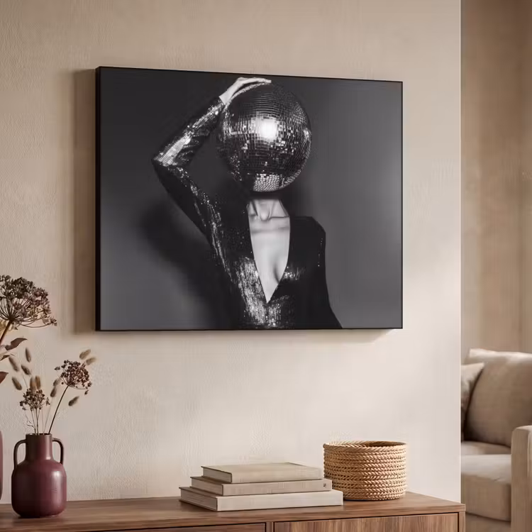 Discobal - Gezicht - Glamour - Zwart Textielframe zwart klein -sfeer3