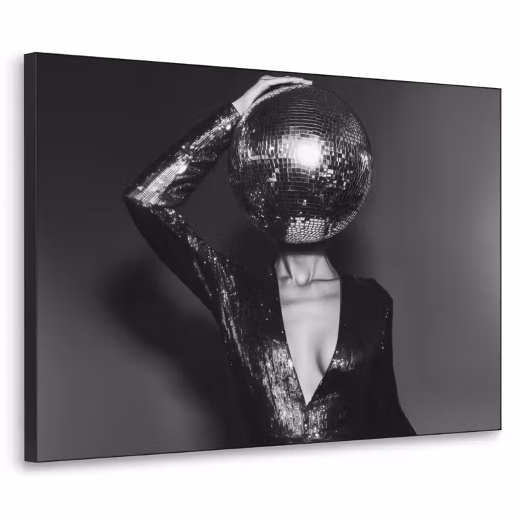 Discobal - Gezicht - Glamour - Zwart Textielframe zwart klein -3d