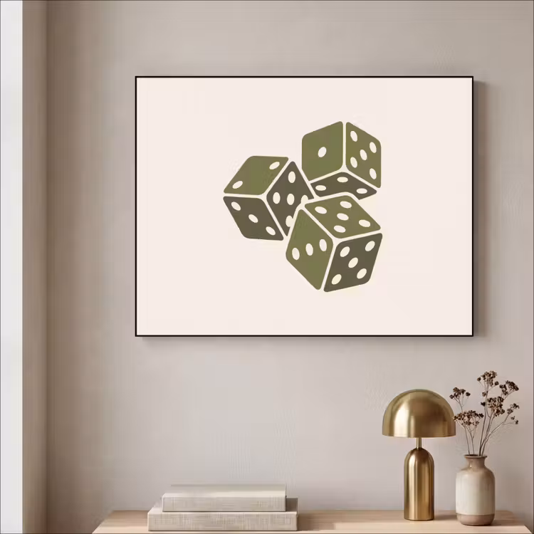 Dobbelsteen - Spel - Groen - Abstract Textielframe zwart klein -sfeer2