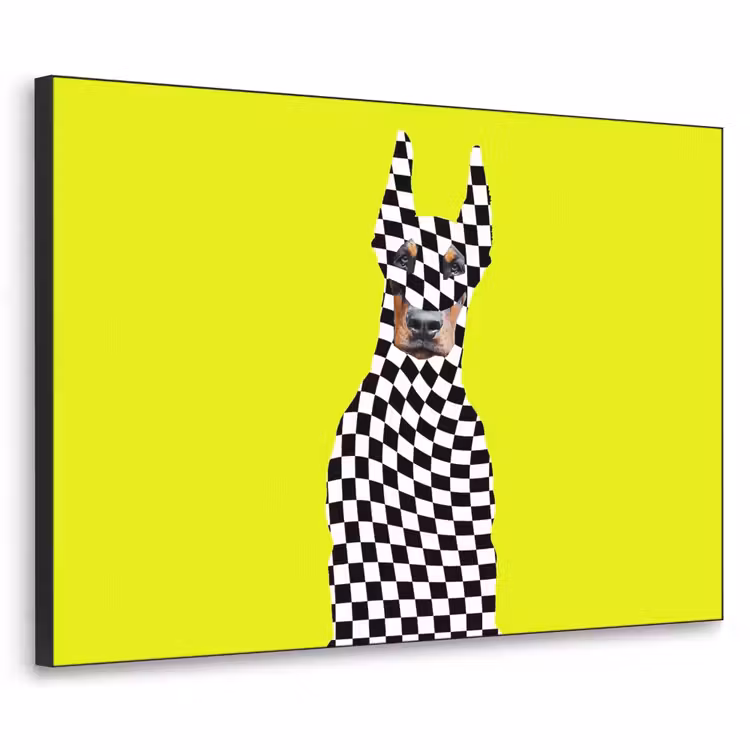 Dobermann - Geblokt - Geel Textielframe zwart klein -3d