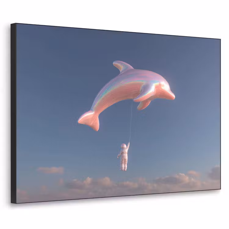 Dolfijn - Roze - Astronaut Textielframe zwart klein -3d