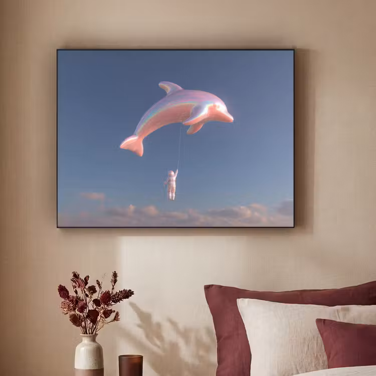 Dolfijn - Roze - Astronaut Textielframe - compleet frame klein -sfeer1