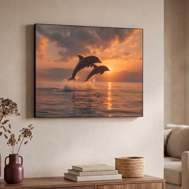 Dolfijnen - Zee - Realistisch Textielframe zwart klein -sfeer3