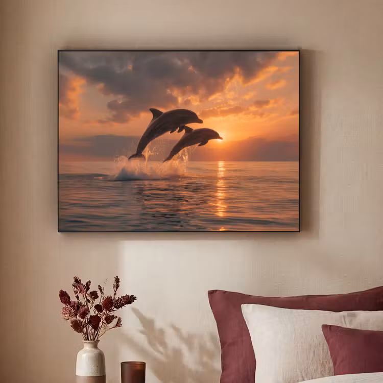 Dolfijnen - Zee - Realistisch Textielframe zwart klein -sfeer1