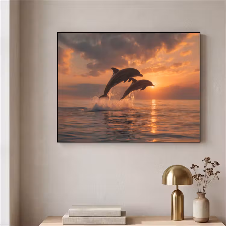 Dolfijnen - Zee - Realistisch Textielframe - compleet frame klein -sfeer2