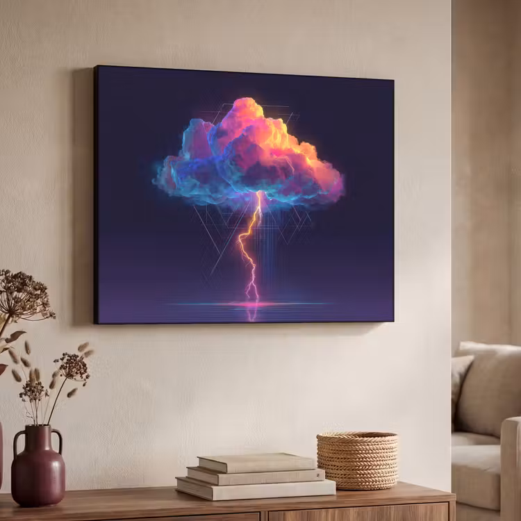 Donderwolk - Bliksemschicht - Licht - Blauw Textielframe - compleet frame klein -sfeer3