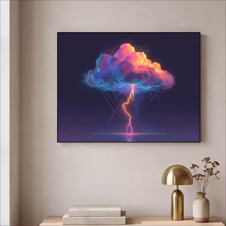 Donderwolk - Bliksemschicht - Licht - Blauw Textielframe zwart klein -sfeer2