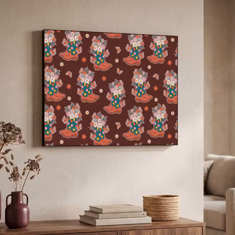 Donker - Cowboy - Laars - Patroon Textielframe zwart klein 947 -sfeer3