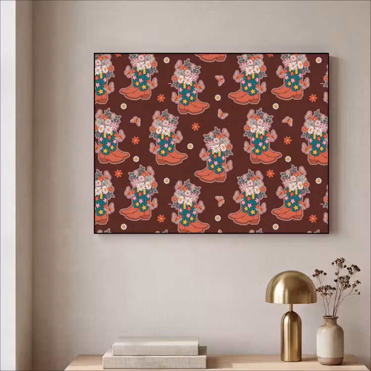 Donker - Cowboy - Laars - Patroon Textielframe zwart klein 947 -sfeer2