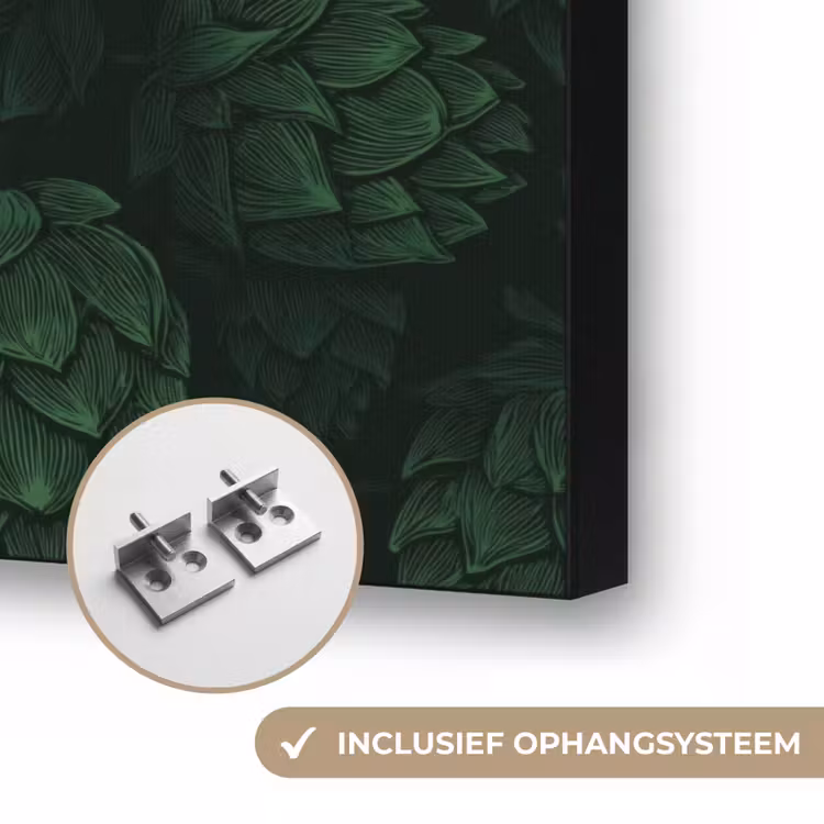 Donker - Groen - Hopbellen - Botanisch - Illustratie Textielframe zwart klein 947 -USP_ophangsysteemNL