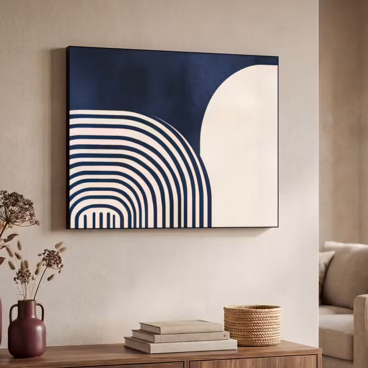 Donkerblauw - Abstract - Lijnen Textielframe zwart klein -sfeer3