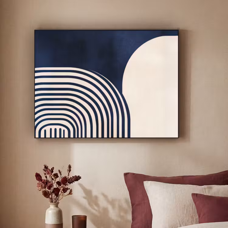 Donkerblauw - Abstract - Lijnen Textielframe zwart klein -sfeer1