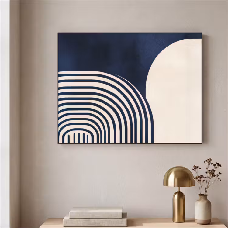 Donkerblauw - Abstract - Lijnen Textielframe - compleet frame klein -sfeer2