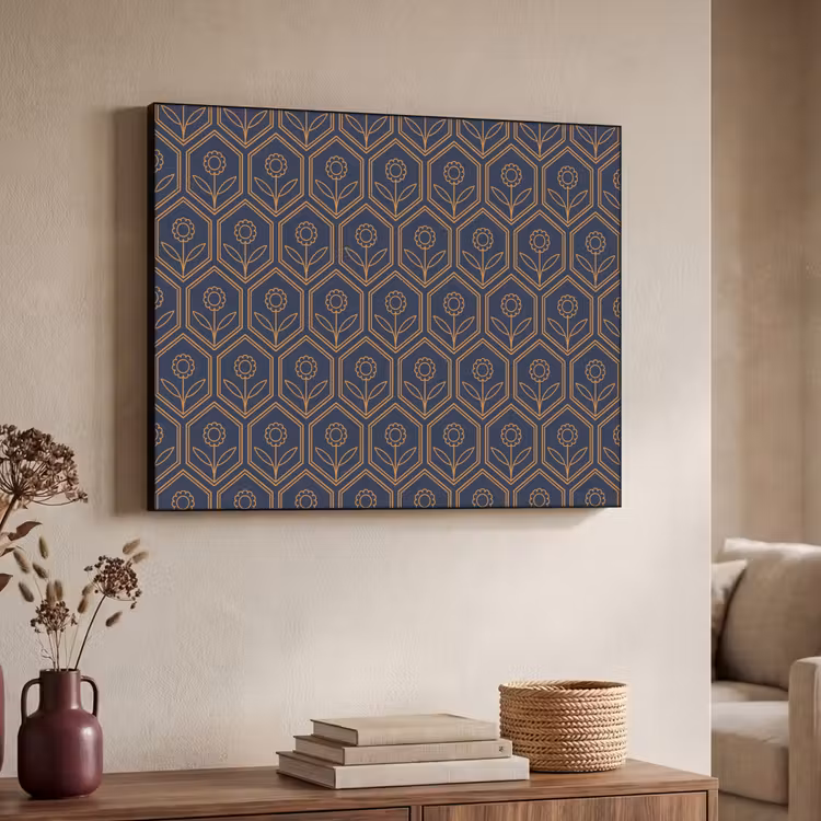 Donkerblauw - Patroon - Bloem - Symmetrisch Textielframe - compleet frame klein 947 -sfeer3