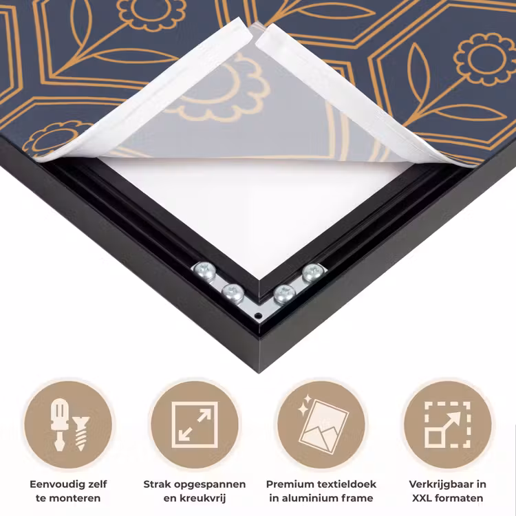 Donkerblauw - Patroon - Bloem - Symmetrisch Textielframe zwart klein 947 -USP_feed_closeupNL