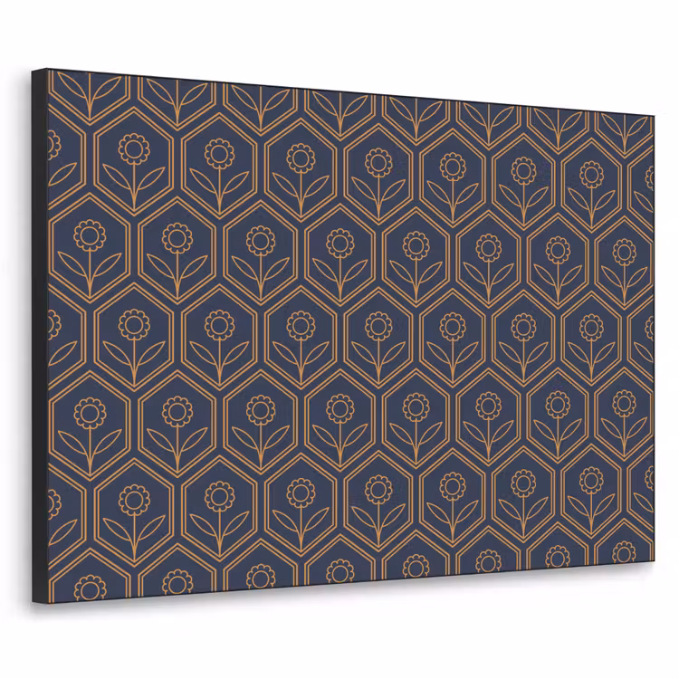 Donkerblauw - Patroon - Bloem - Symmetrisch Textielframe zwart klein 947 -3d
