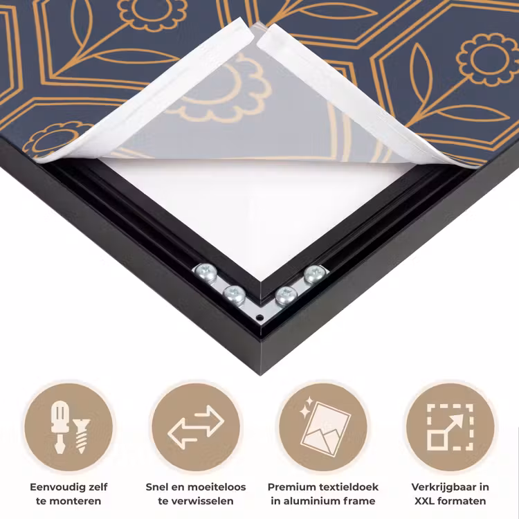 Donkerblauw - Patroon - Bloem - Symmetrisch Textielframe zwart klein 947 -USP_closeupNL