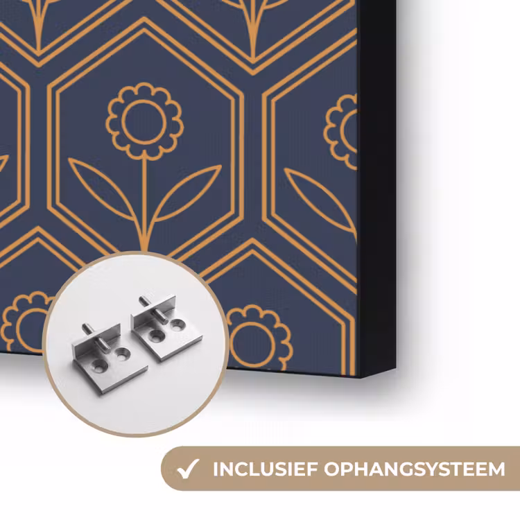 Donkerblauw - Patroon - Bloem - Symmetrisch Textielframe zwart klein 947 -USP_ophangsysteemNL
