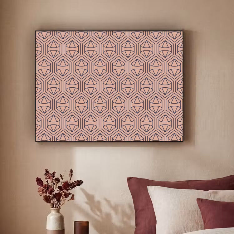 Donkerblauw - Roze - Patroom - Symmetrisch Textielframe zwart klein 947 -sfeer1