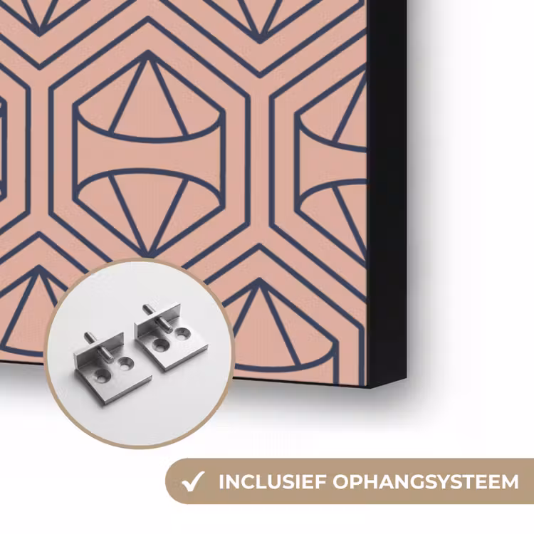 Donkerblauw - Roze - Patroom - Symmetrisch Textielframe zwart klein 947 -USP_ophangsysteemNL
