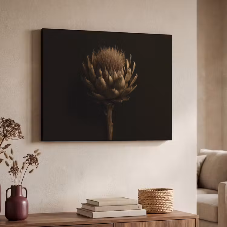 Donkerbruin - Bloem - Textuur - Artisjok Textielframe zwart klein -sfeer3