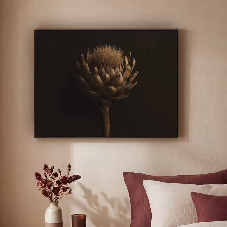 Donkerbruin - Bloem - Textuur - Artisjok Textielframe zwart klein -sfeer1