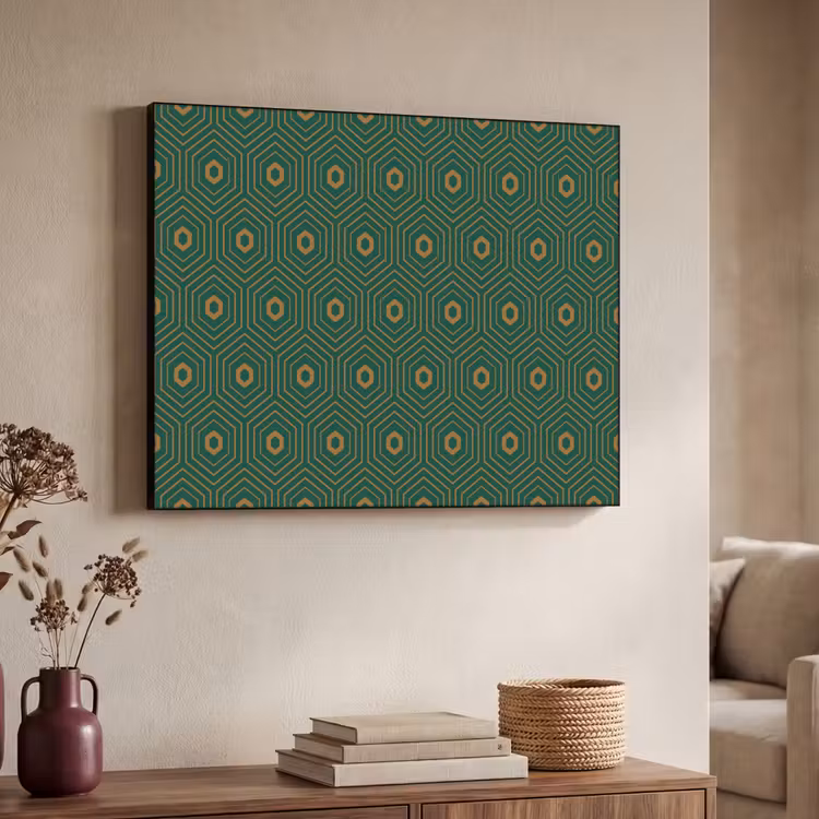 Donkergroen - Modern - Patroon - Goud Textielframe - compleet frame klein 947 -sfeer3