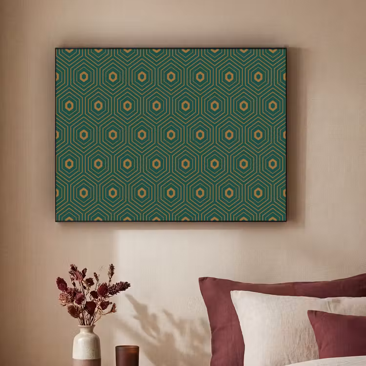 Donkergroen - Modern - Patroon - Goud Textielframe zwart klein 947 -sfeer1
