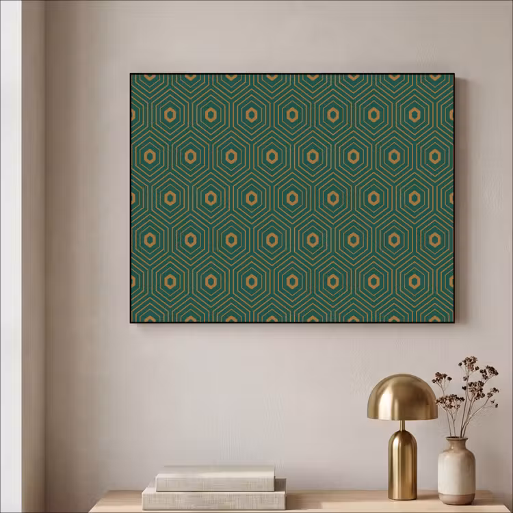 Donkergroen - Modern - Patroon - Goud Textielframe zwart klein 947 -sfeer2