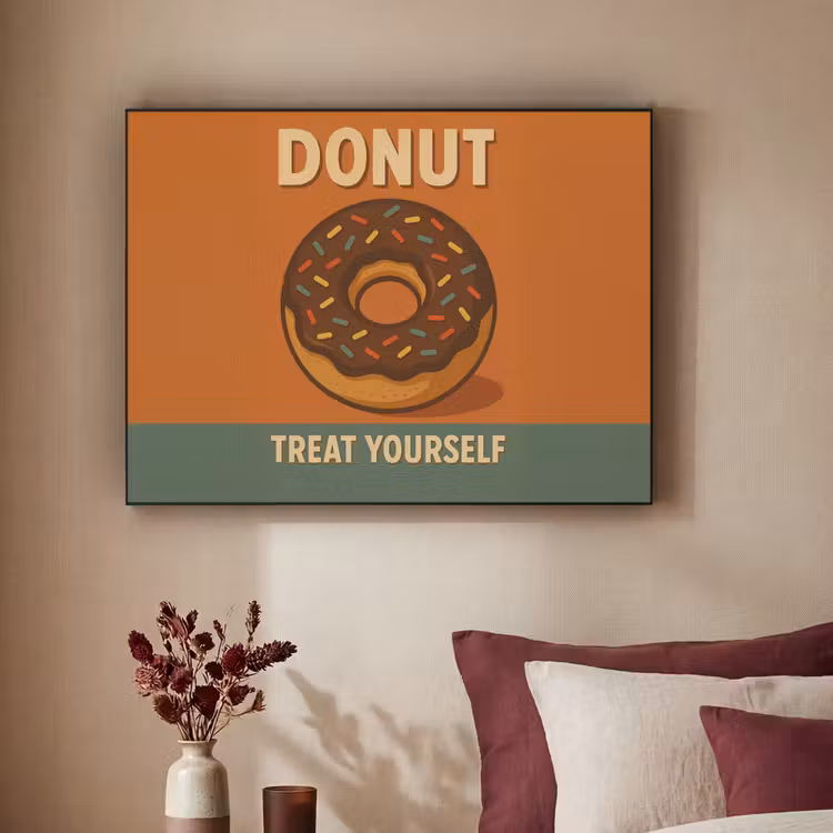 Donut - Spikkels - Kleurrijk - Quote Textielframe - compleet frame klein -sfeer1